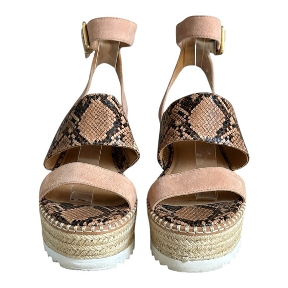 Crown Vintage Sandals Size 7 Tan Leather Animal Platform Espadrille Wedge Daylen - Picture 5 of 9